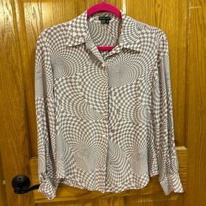 Piano Pink & Gray Silk Blouse sz Medium